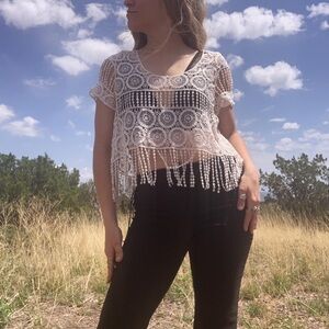 Boho Cropped Short Sleeve Lace Top